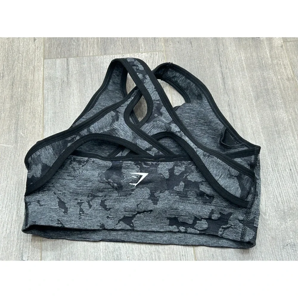 Gymshark Sports Bra Womens S? Black Gray Camo Strappy Back Medium Support‎ Gym